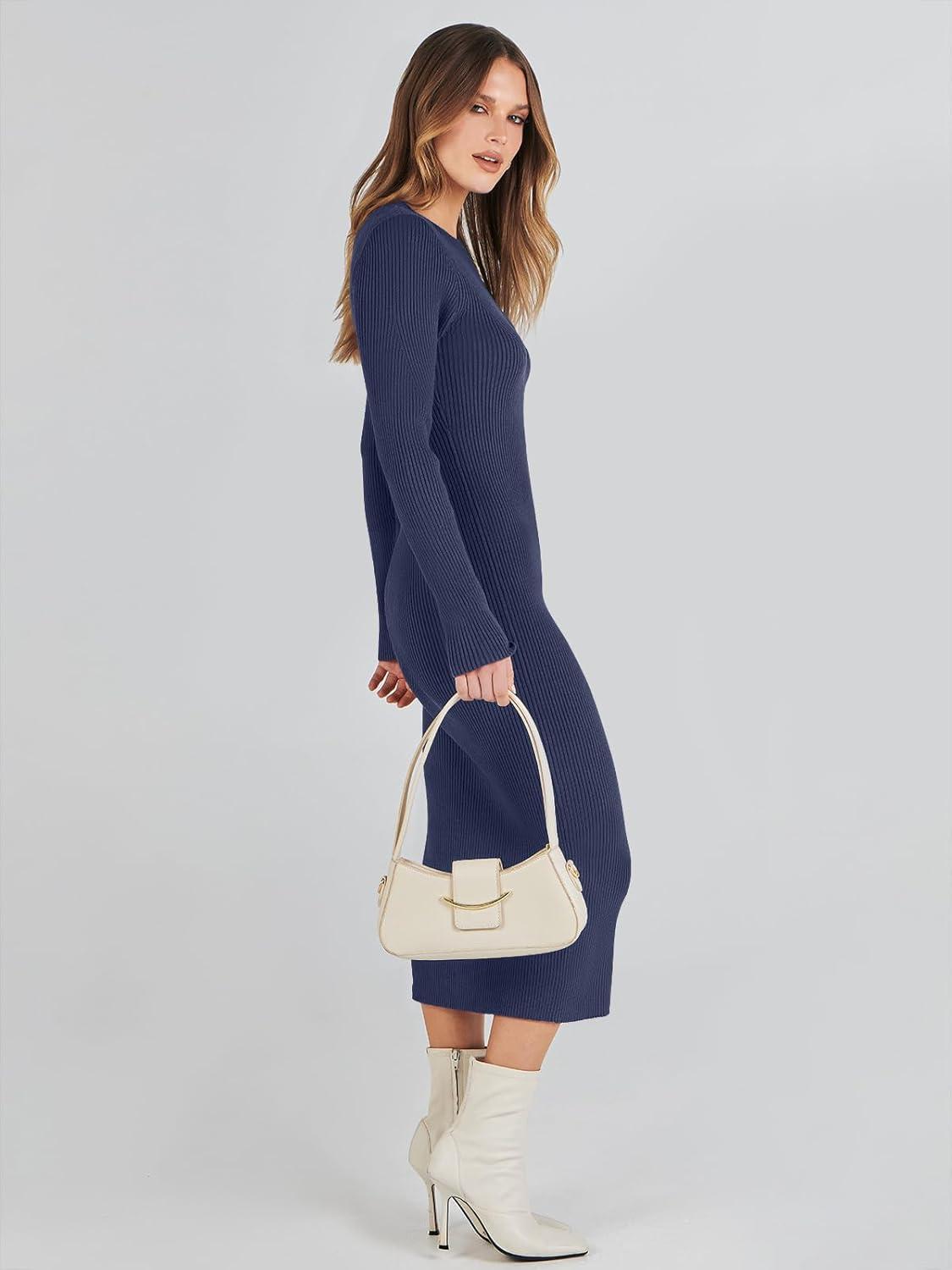 imageANRABESS Womens Long Sleeve Sweater Dress 2025 Fall Crewneck Bodycon Stretch Ribbed Knit Slim Fit Midi Dresses Trendy OutfitsRoyal Blue