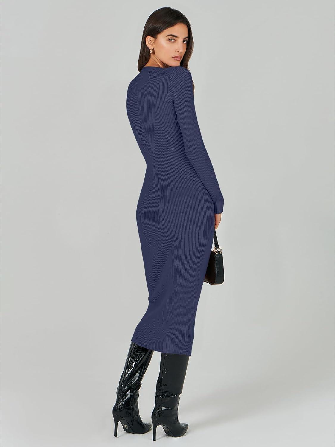 imageANRABESS Womens Long Sleeve Sweater Dress 2025 Fall Crewneck Bodycon Stretch Ribbed Knit Slim Fit Midi Dresses Trendy OutfitsRoyal Blue