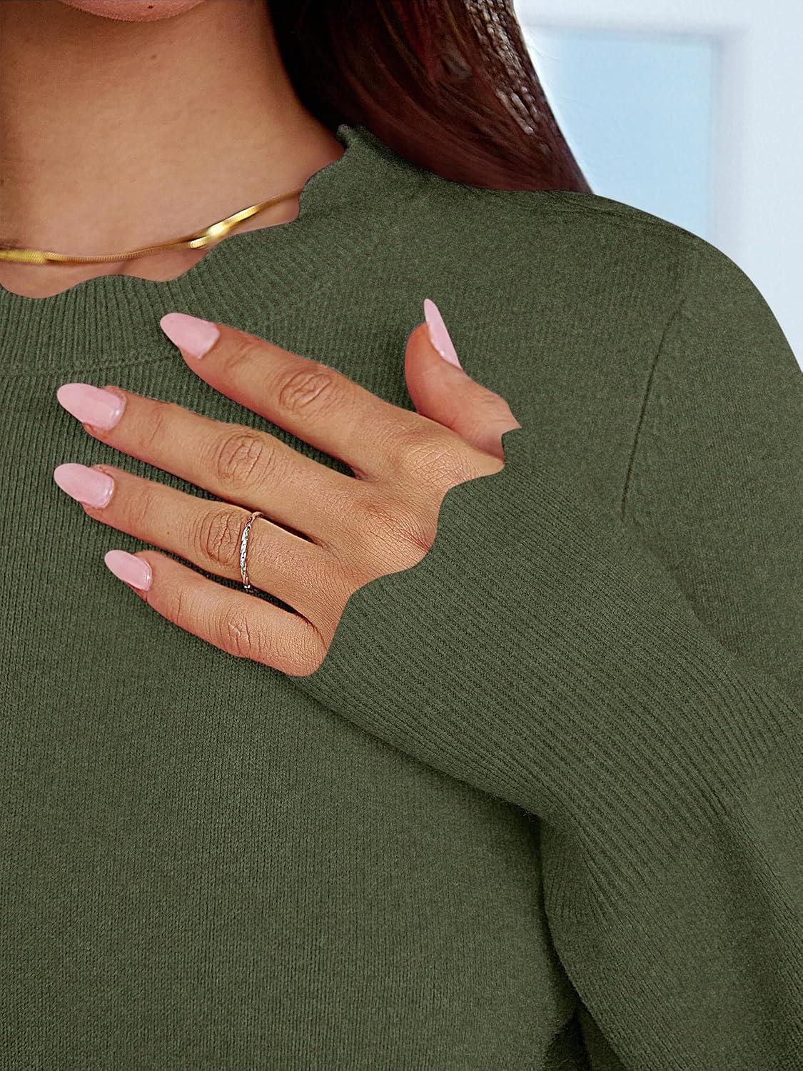 imageANRABESS Womens Long Sleeve Sweaters Loose Fit Lightweight Scalloped Knit Soft Dressy Pullover Tops 2025 Fall Casual OutfitsArmy Green