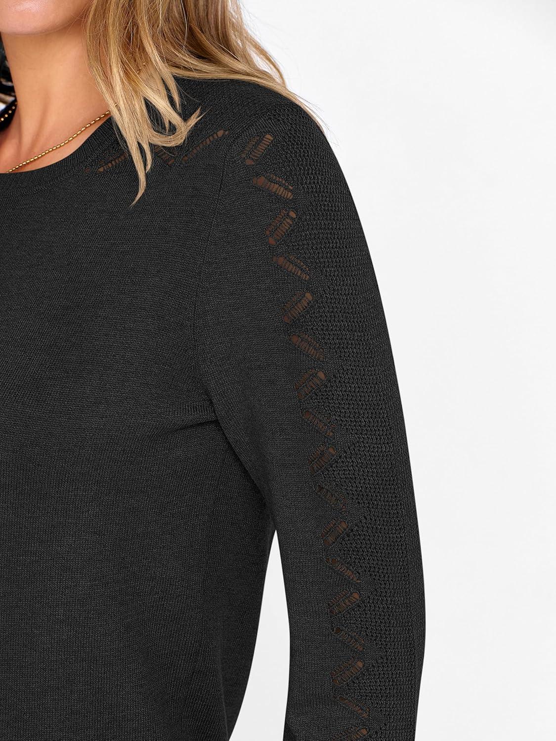 imageANRABESS Womens Long Sleeve Sweaters Wool Blend Crew Neck Hollow Out Business Casual Work Tops 2025 Fall OutfitsBlack