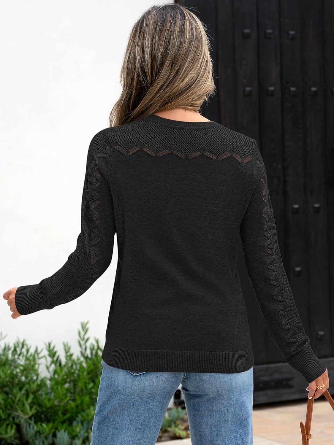 imageANRABESS Womens Long Sleeve Sweaters Wool Blend Crew Neck Hollow Out Business Casual Work Tops 2025 Fall OutfitsBlack