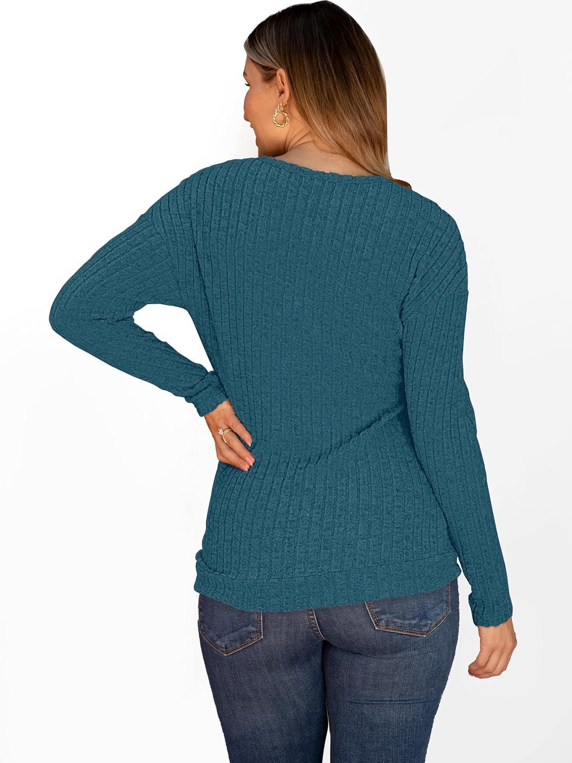 imageANRABESS Womens Long Sleeve Tunic Top 2025 Fall Sweaters Lightweight Ribbed Knit Buttons Shirts Casual Work OutfitsTeal