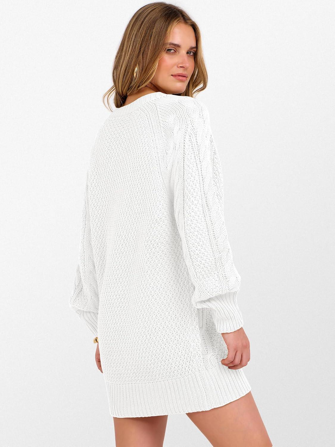 imageANRABESS Womens Long Sleeve V Neck Oversized Cable Knit Mini Sweater Dresses 2025 Winter Fall Trendy Pullover Tunic OutfitsWhite
