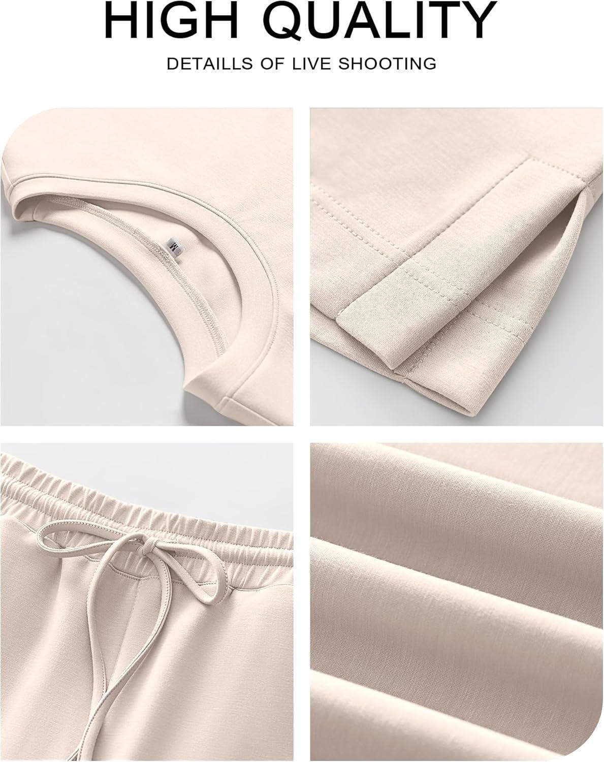 imageANRABESS Womens Lounge Sets 2 Piece Outfits Summer Casual Short Sleeve Sweatsuits Matching Tracksuits Wide Leg Pant SetApricot