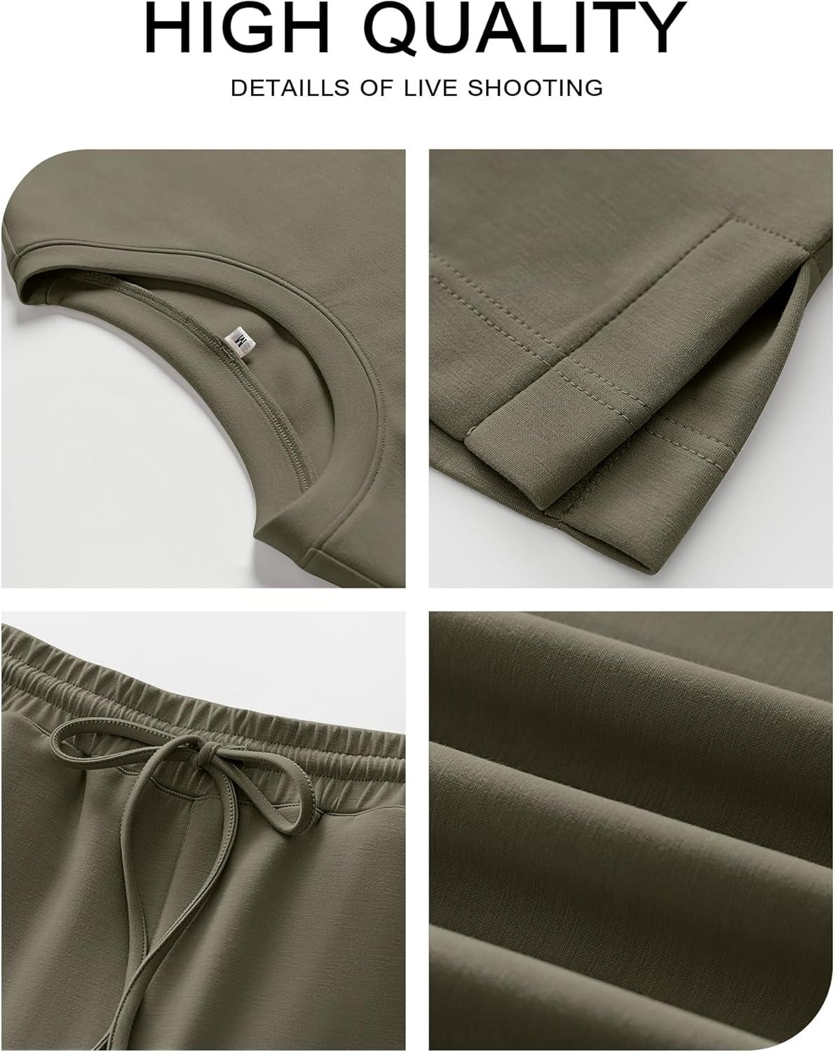 imageANRABESS Womens Lounge Sets 2 Piece Outfits Summer Casual Short Sleeve Sweatsuits Matching Tracksuits Wide Leg Pant SetArmy Green