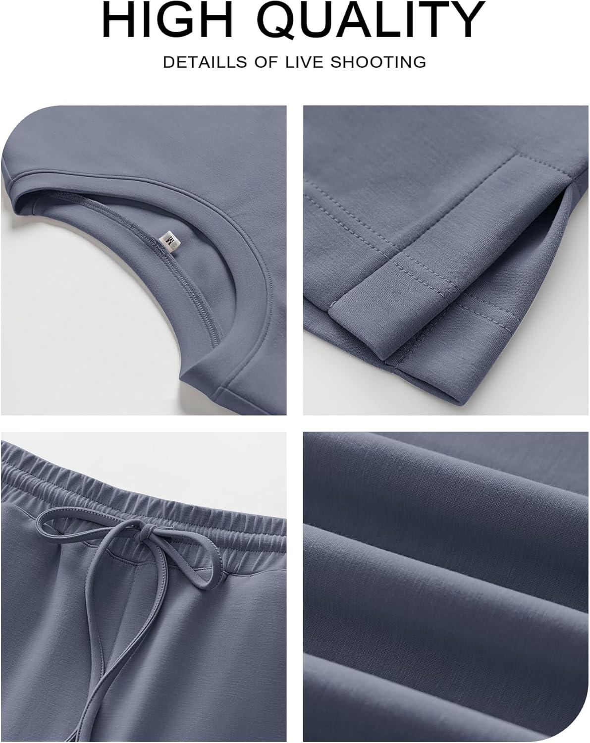 imageANRABESS Womens Lounge Sets 2 Piece Outfits Summer Casual Short Sleeve Sweatsuits Matching Tracksuits Wide Leg Pant SetDeep Gray