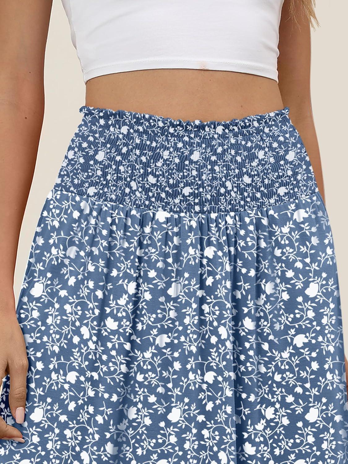 imageANRABESS Womens Maxi Skirts Summer Boho Floral High Waisted Flowy Swing Pleated Beach Long Skirt with PocketsFloral Blue