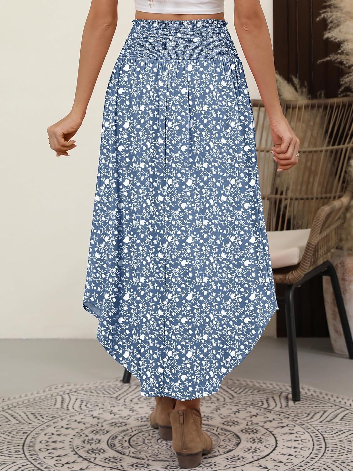 imageANRABESS Womens Maxi Skirts Summer Boho Floral High Waisted Flowy Swing Pleated Beach Long Skirt with PocketsFloral Blue