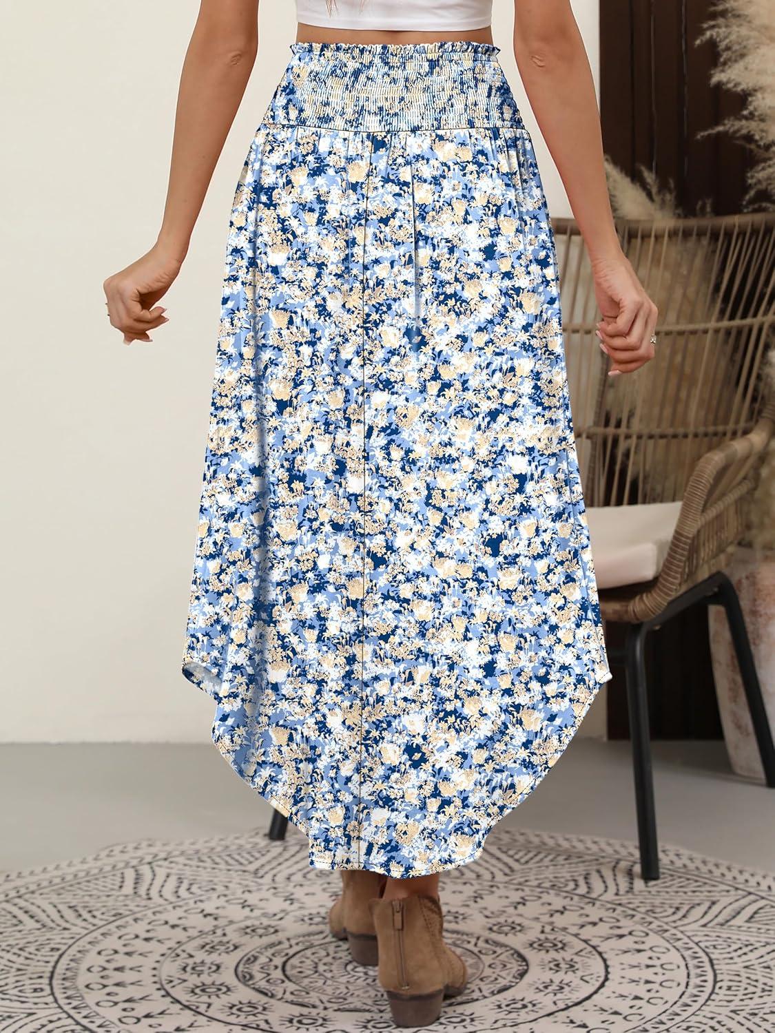 imageANRABESS Womens Maxi Skirts Summer Boho Floral High Waisted Flowy Swing Pleated Beach Long Skirt with PocketsFloral Light Blue