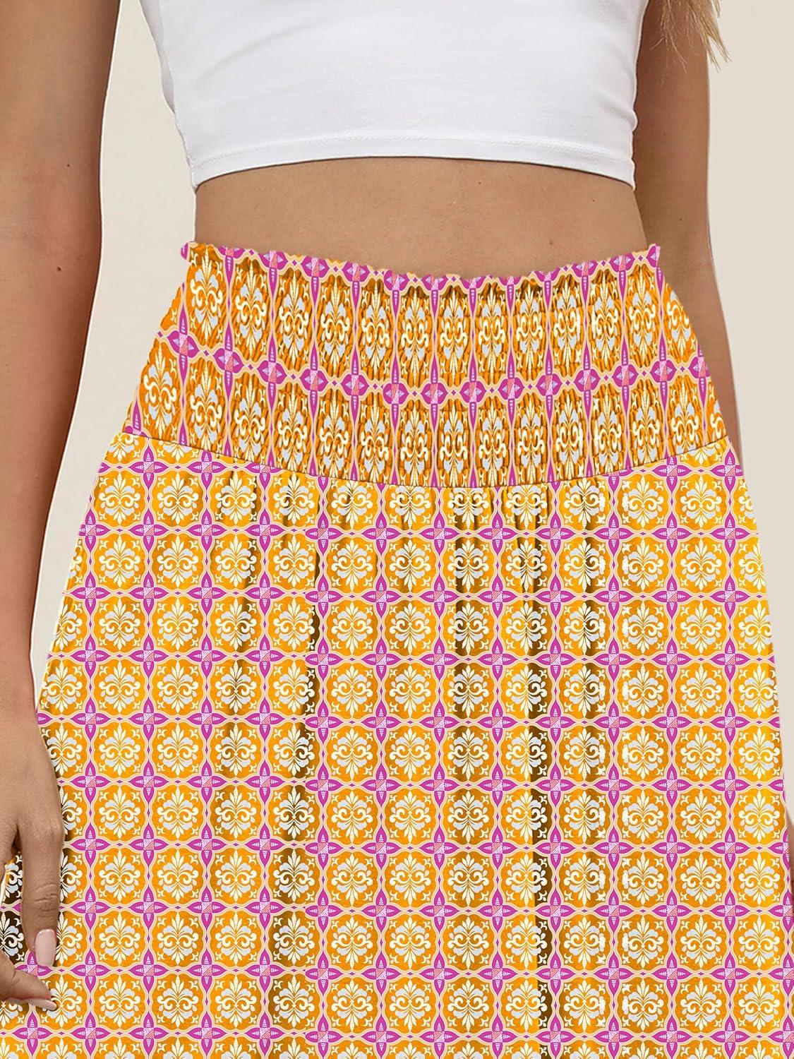 imageANRABESS Womens Maxi Skirts Summer Boho Floral High Waisted Flowy Swing Pleated Beach Long Skirt with PocketsFloral Yellow Purple