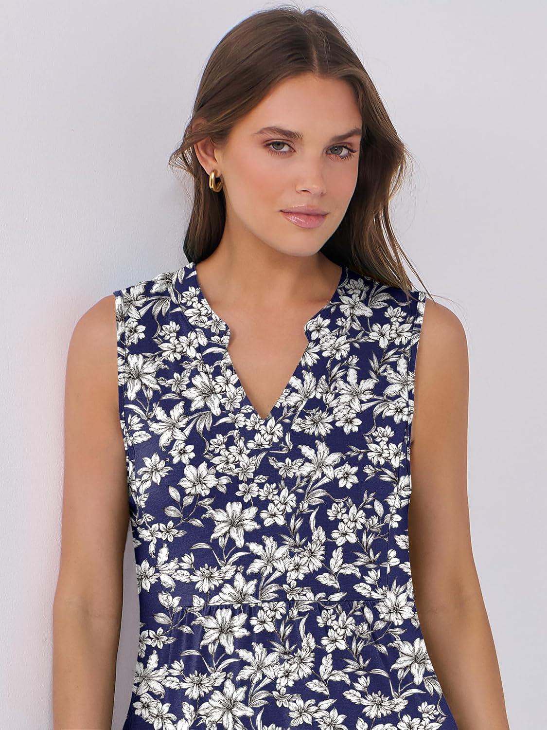 imageANRABESS Womens Mini Dresses Sleeveless V Neck Tiered Swing Going Out Beach Vacation Sundress 2025 Summer Casual OutfitsBlue White Floral