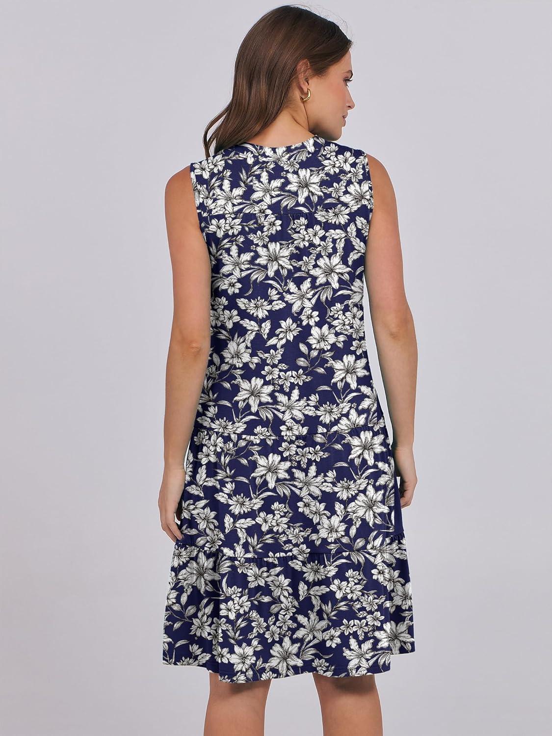 imageANRABESS Womens Mini Dresses Sleeveless V Neck Tiered Swing Going Out Beach Vacation Sundress 2025 Summer Casual OutfitsBlue White Floral
