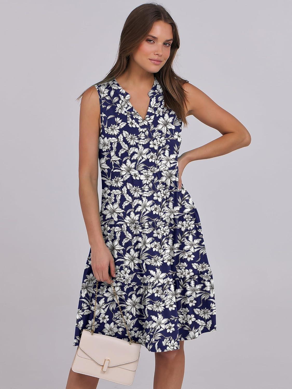 imageANRABESS Womens Mini Dresses Sleeveless V Neck Tiered Swing Going Out Beach Vacation Sundress 2025 Summer Casual OutfitsBlue White Floral