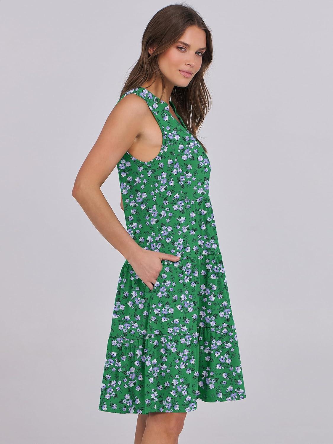 imageANRABESS Womens Mini Dresses Sleeveless V Neck Tiered Swing Going Out Beach Vacation Sundress 2025 Summer Casual OutfitsGreen White Purple Floral