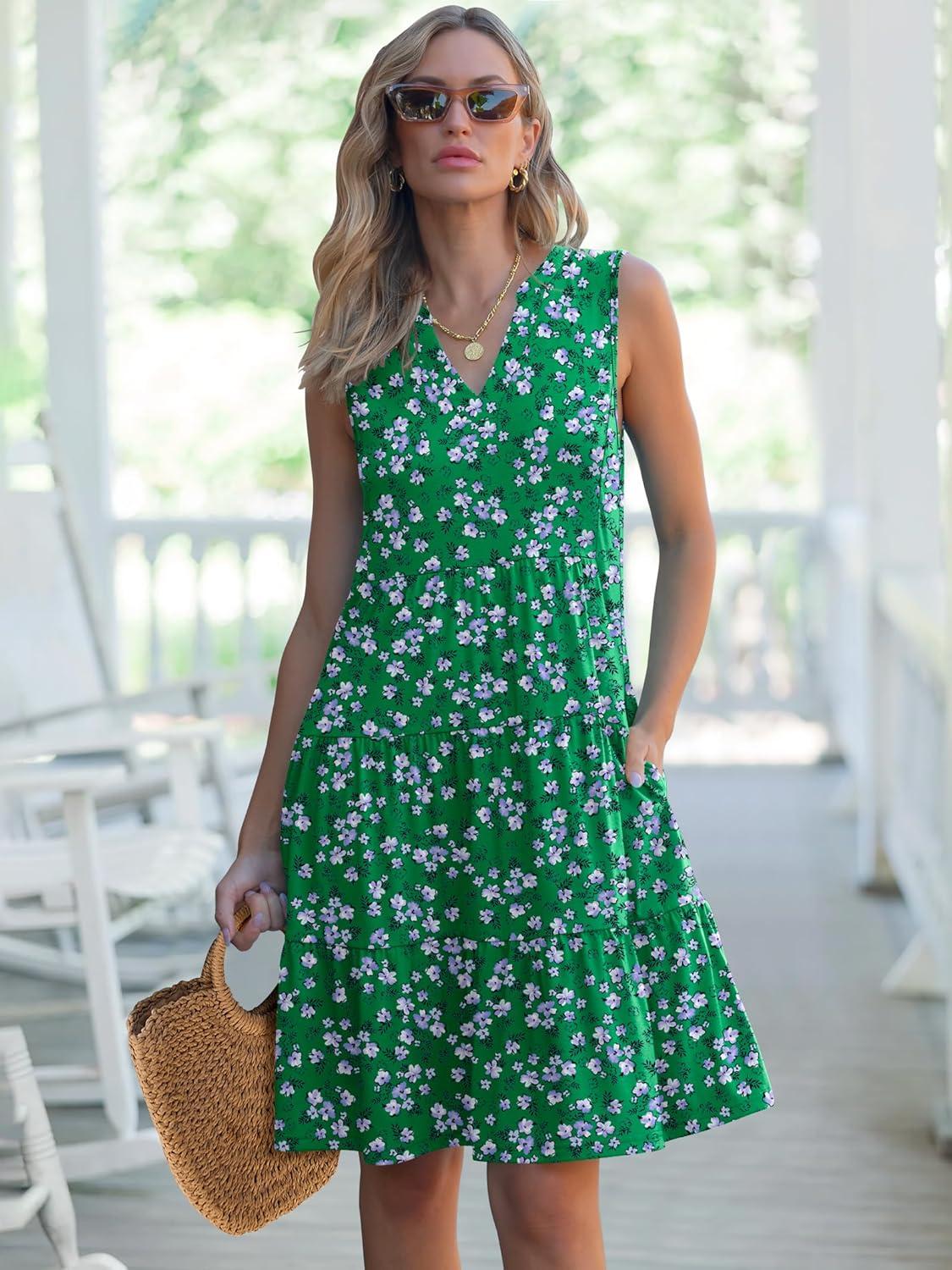 imageANRABESS Womens Mini Dresses Sleeveless V Neck Tiered Swing Going Out Beach Vacation Sundress 2025 Summer Casual OutfitsGreen White Purple Floral