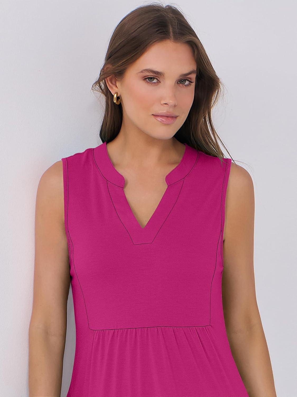 imageANRABESS Womens Mini Dresses Sleeveless V Neck Tiered Swing Going Out Beach Vacation Sundress 2025 Summer Casual OutfitsHot Pink