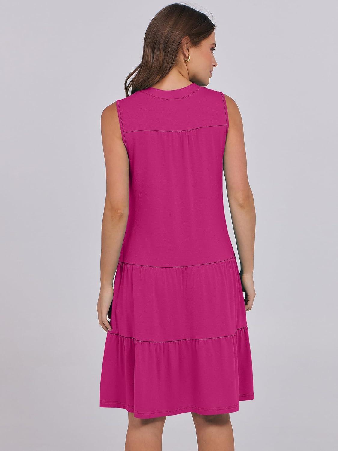 imageANRABESS Womens Mini Dresses Sleeveless V Neck Tiered Swing Going Out Beach Vacation Sundress 2025 Summer Casual OutfitsHot Pink
