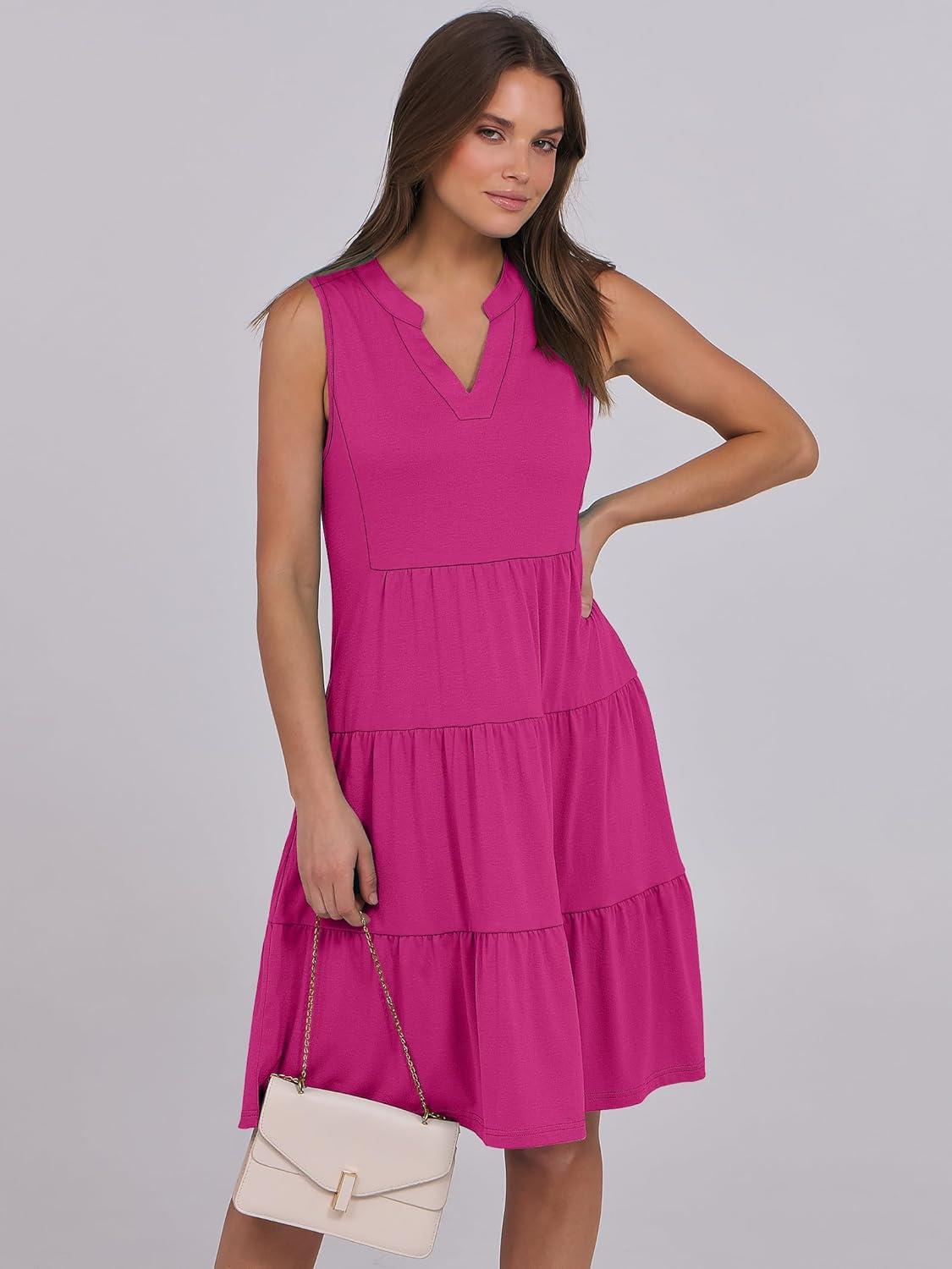 imageANRABESS Womens Mini Dresses Sleeveless V Neck Tiered Swing Going Out Beach Vacation Sundress 2025 Summer Casual OutfitsHot Pink