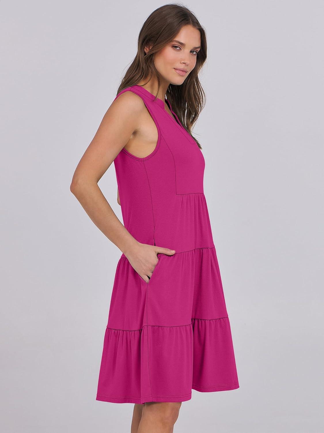 imageANRABESS Womens Mini Dresses Sleeveless V Neck Tiered Swing Going Out Beach Vacation Sundress 2025 Summer Casual OutfitsHot Pink