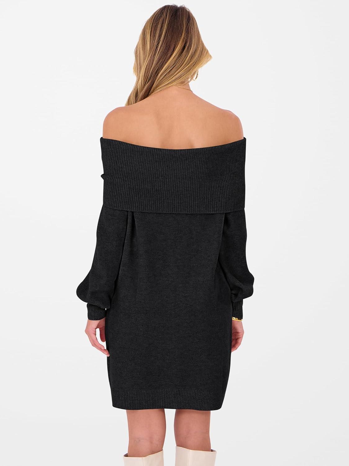 imageANRABESS Womens Off The Shoulder Sweater Dress Casual Loose Knit 2025 Fall Winter Trendy Long Sleeve Pullover Mini DressesBlack