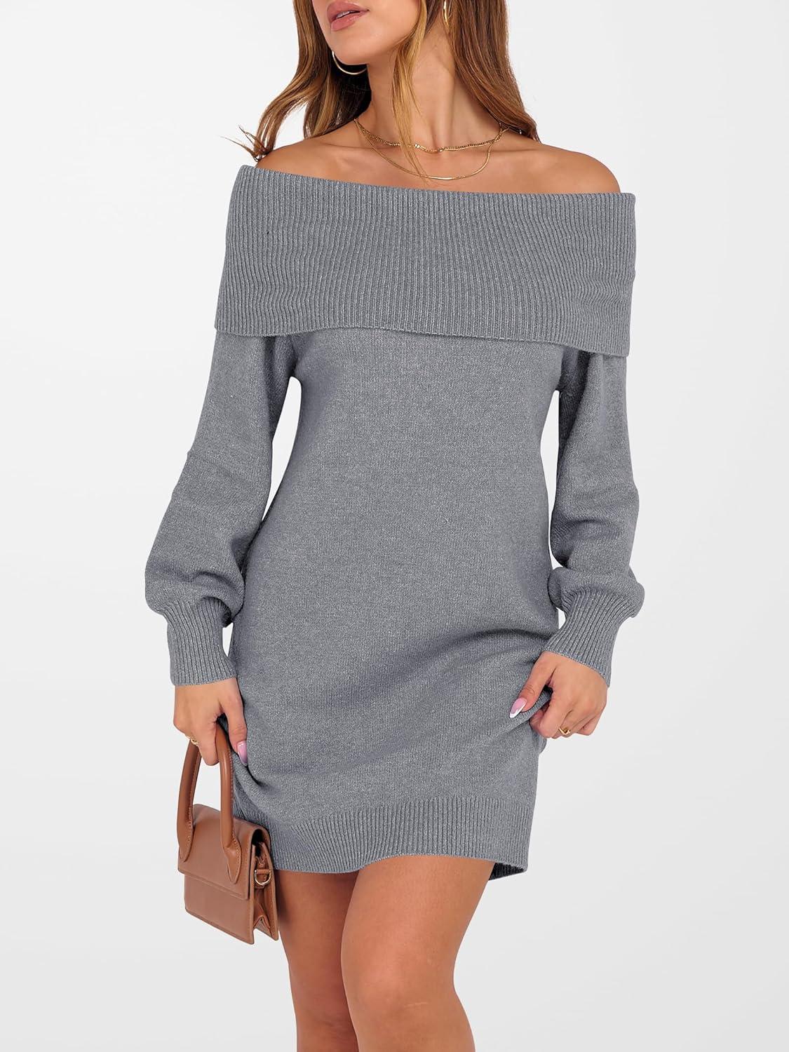 imageANRABESS Womens Off The Shoulder Sweater Dress Casual Loose Knit 2025 Fall Winter Trendy Long Sleeve Pullover Mini DressesGrey