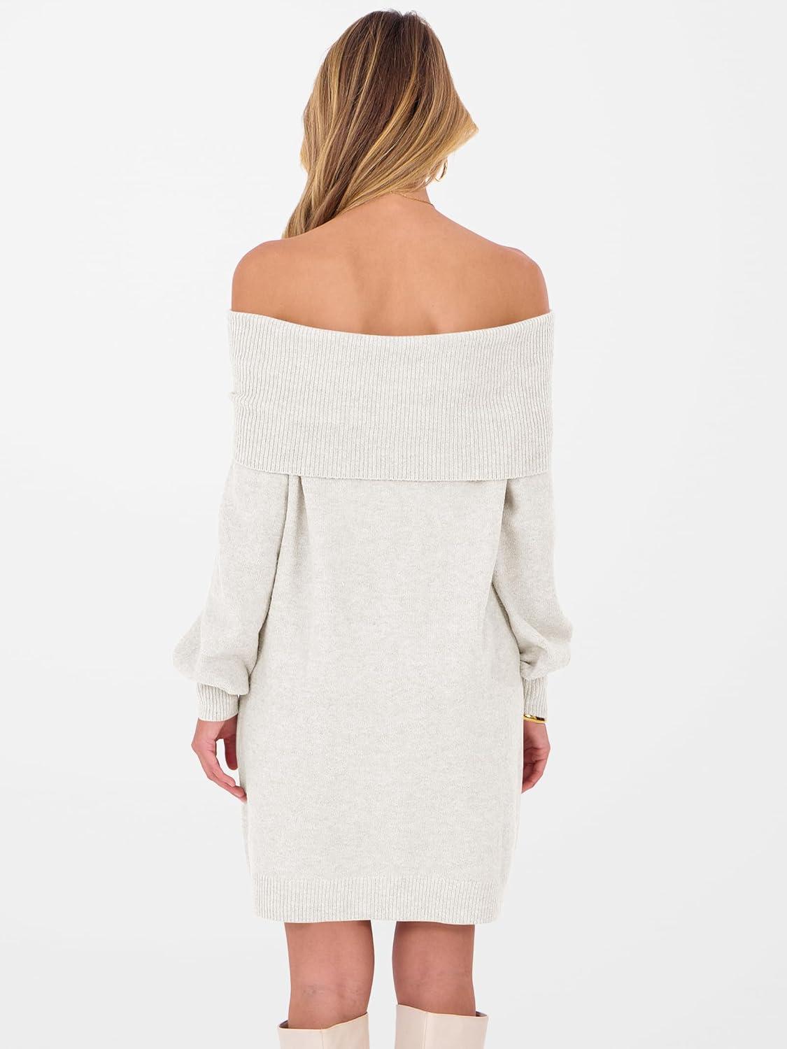 imageANRABESS Womens Off The Shoulder Sweater Dress Casual Loose Knit 2025 Fall Winter Trendy Long Sleeve Pullover Mini DressesWhite