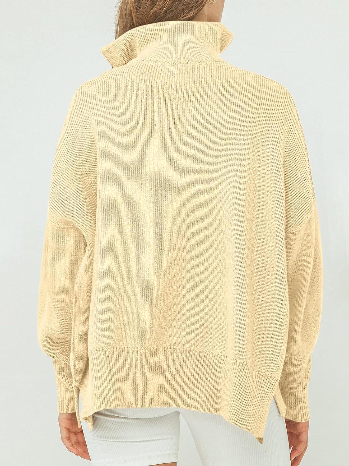 imageANRABESS Womens Oversized Fashion Long Sleeve Quarter Zip Baggy Loose Slouchy Sweater Pullover Tops 2025 Fall OutfitsApricot