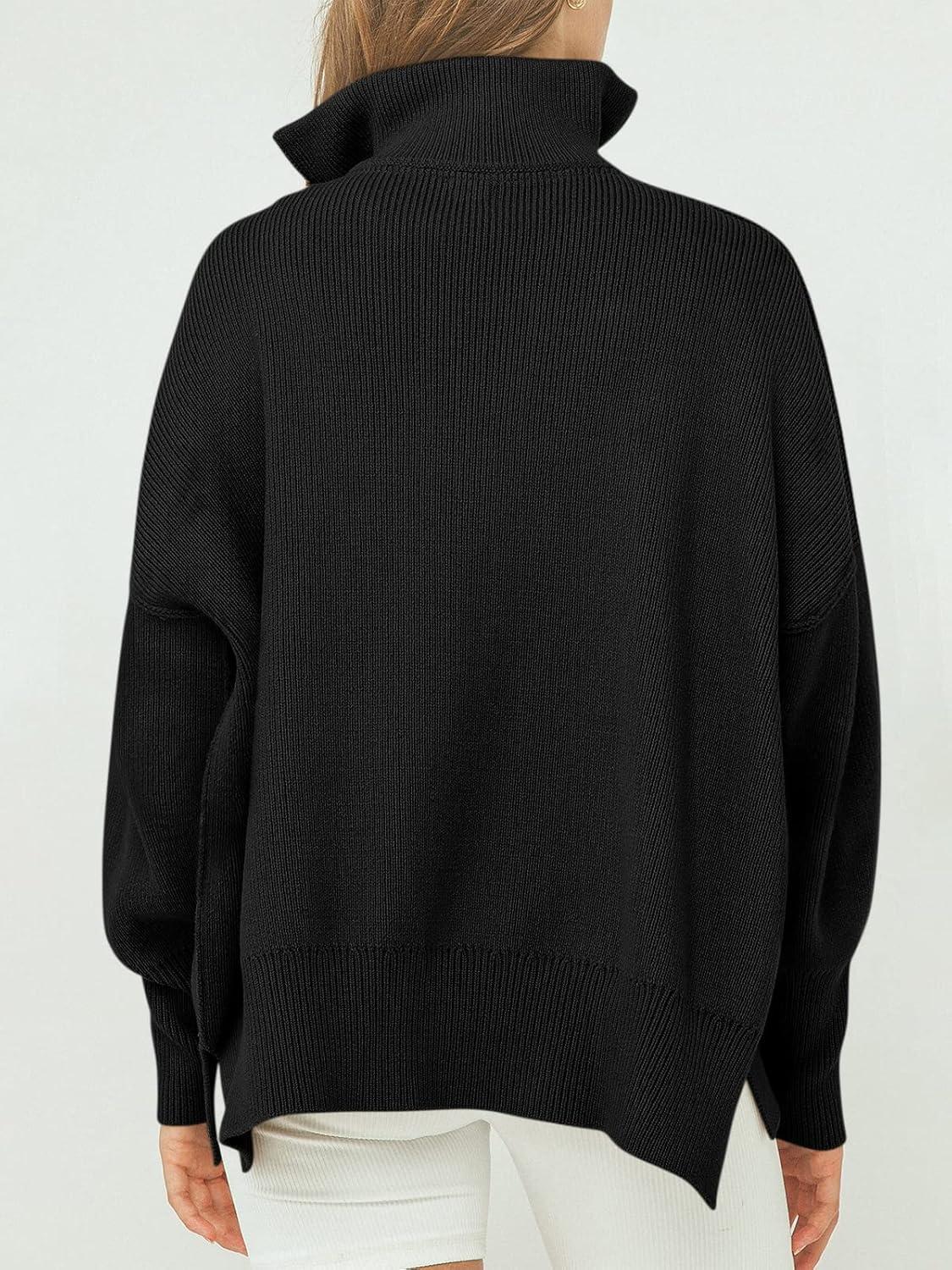 imageANRABESS Womens Oversized Fashion Long Sleeve Quarter Zip Baggy Loose Slouchy Sweater Pullover Tops 2025 Fall OutfitsBlack