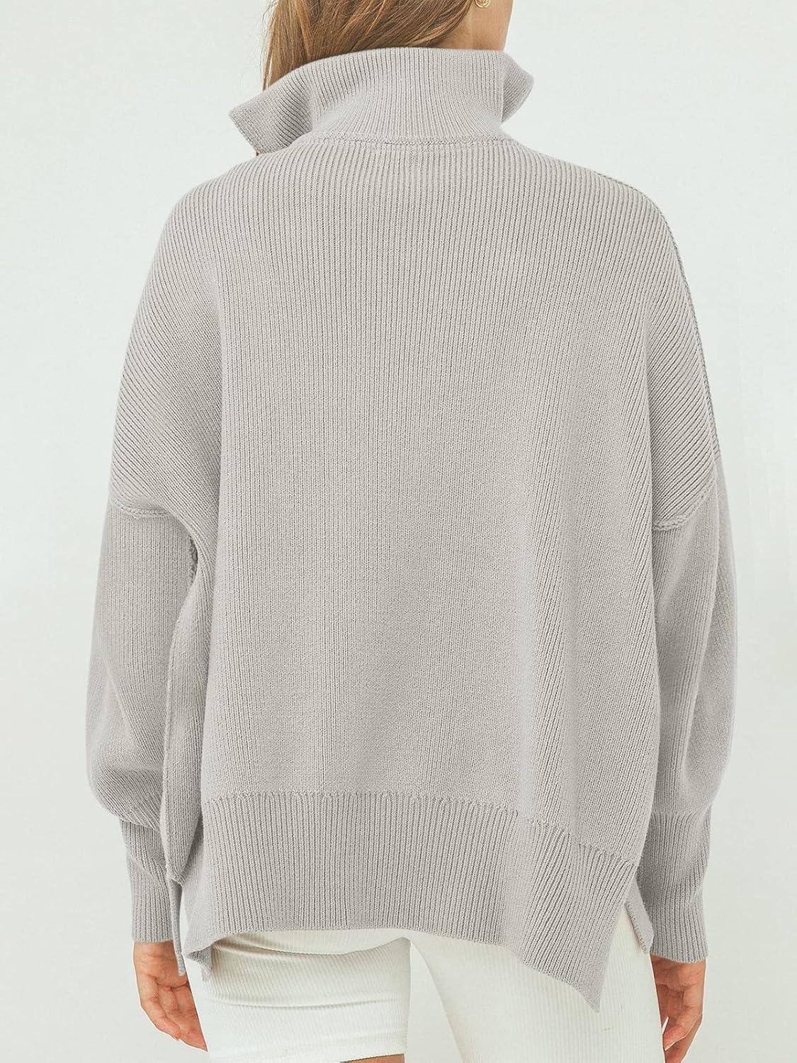 imageANRABESS Womens Oversized Fashion Long Sleeve Quarter Zip Baggy Loose Slouchy Sweater Pullover Tops 2025 Fall OutfitsGray