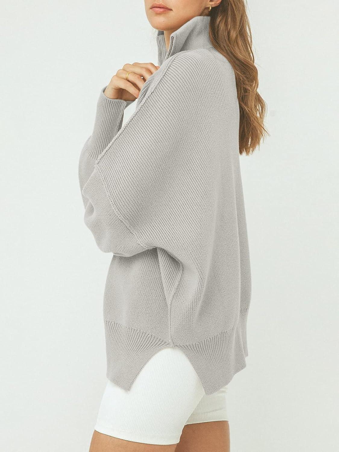 imageANRABESS Womens Oversized Fashion Long Sleeve Quarter Zip Baggy Loose Slouchy Sweater Pullover Tops 2025 Fall OutfitsGray