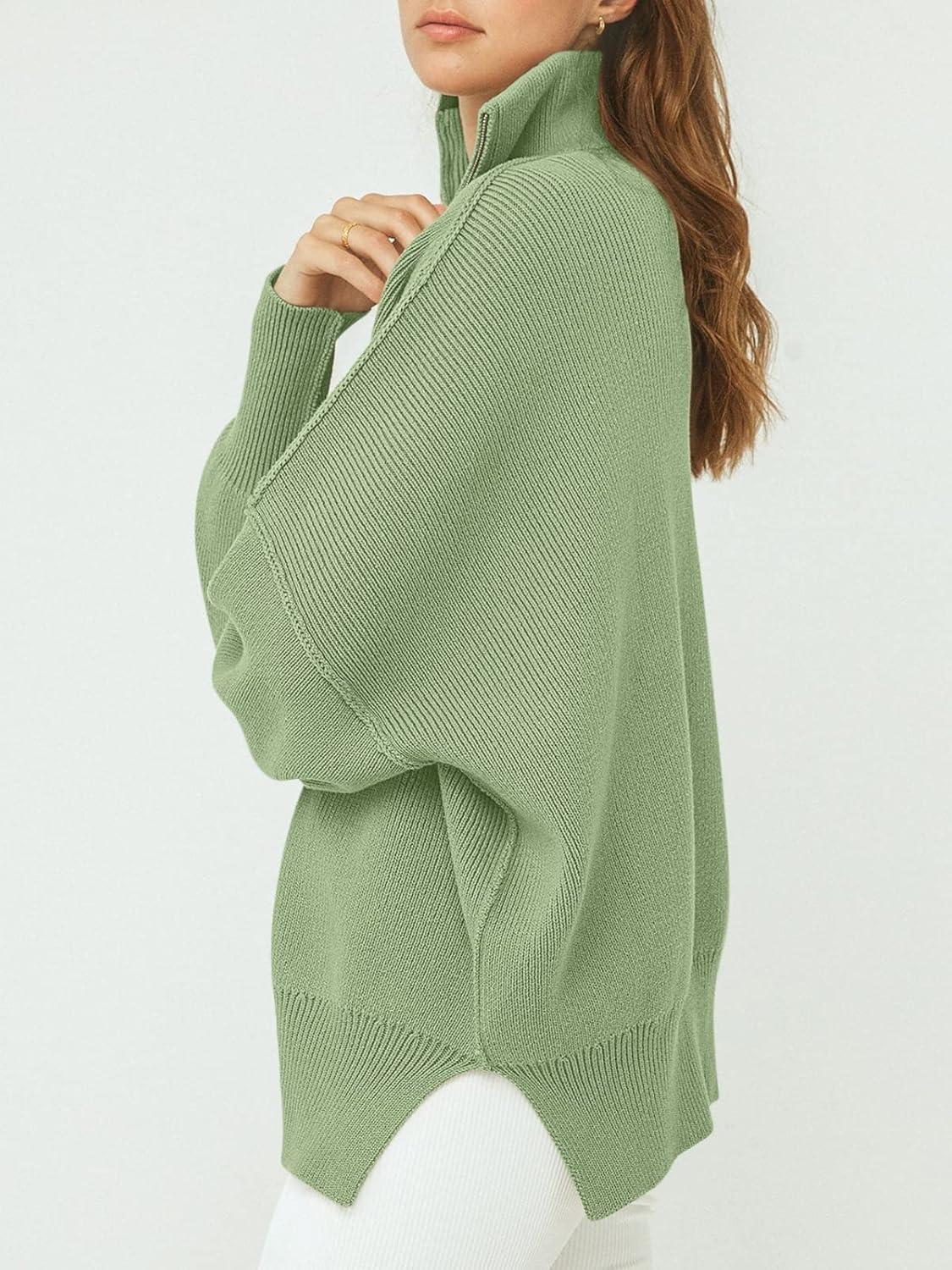 imageANRABESS Womens Oversized Fashion Long Sleeve Quarter Zip Baggy Loose Slouchy Sweater Pullover Tops 2025 Fall OutfitsLight Green
