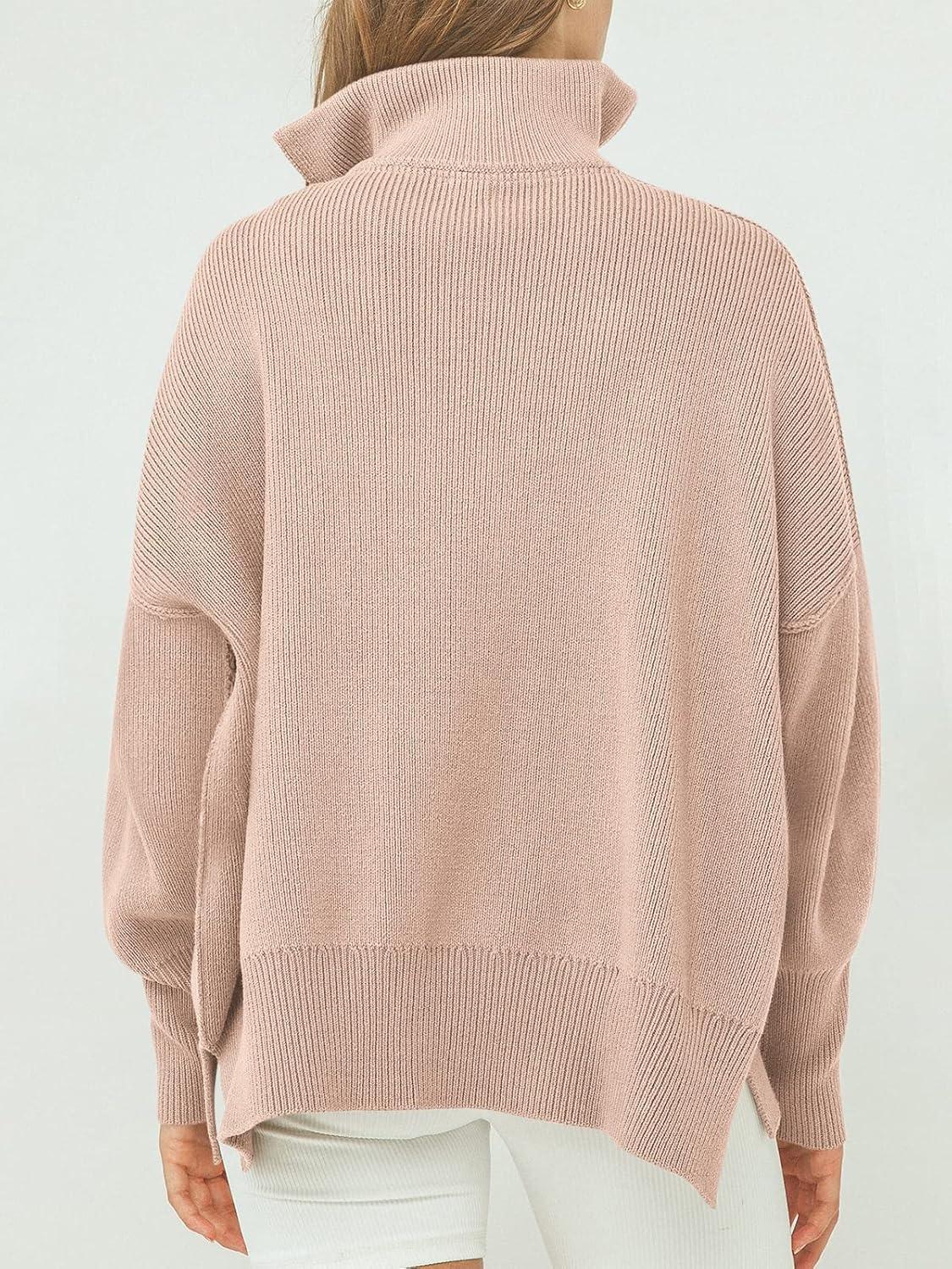 imageANRABESS Womens Oversized Fashion Long Sleeve Quarter Zip Baggy Loose Slouchy Sweater Pullover Tops 2025 Fall OutfitsPink