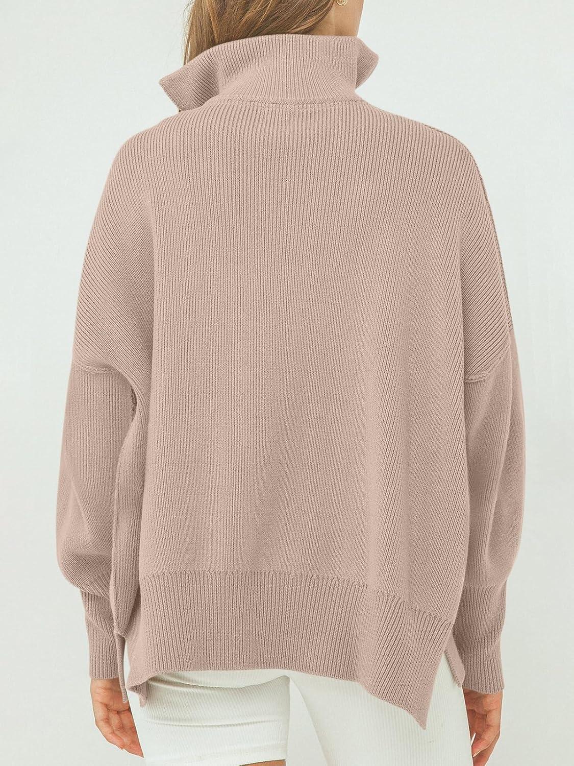 imageANRABESS Womens Oversized Fashion Long Sleeve Quarter Zip Baggy Loose Slouchy Sweater Pullover Tops 2025 Fall OutfitsSand