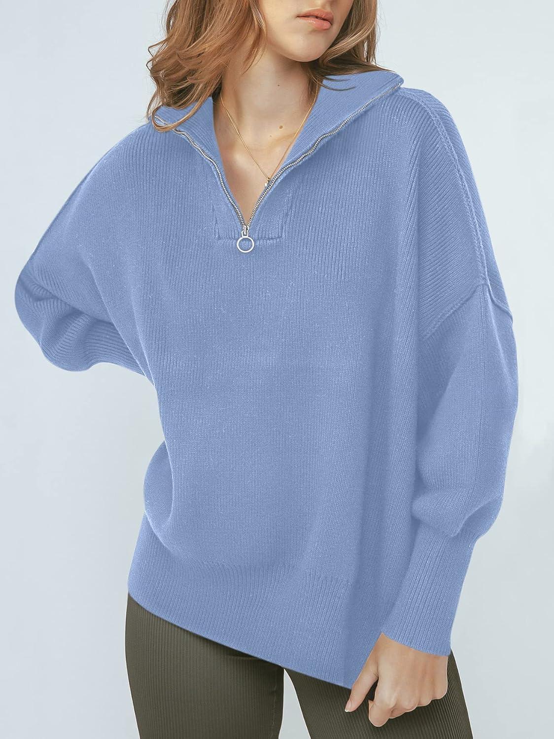 imageANRABESS Womens Oversized Fashion Long Sleeve Quarter Zip Baggy Loose Slouchy Sweater Pullover Tops 2025 Fall OutfitsSky Blue