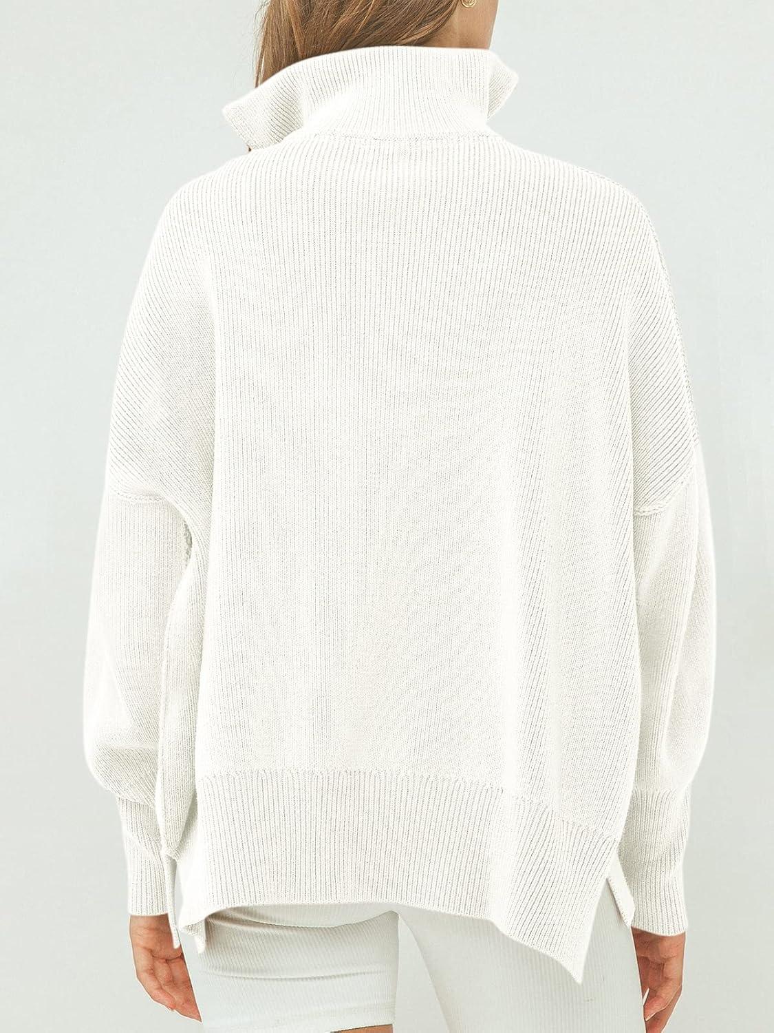 imageANRABESS Womens Oversized Fashion Long Sleeve Quarter Zip Baggy Loose Slouchy Sweater Pullover Tops 2025 Fall OutfitsWhite