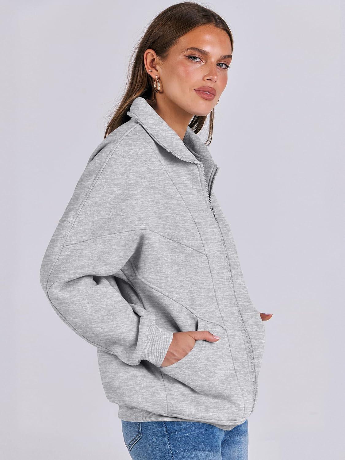 imageANRABESS Womens Oversized Full Zip Up Sweatshirts Jacket 2025 Fall Fleece Long Sleeve Hoodies OutfitsGray