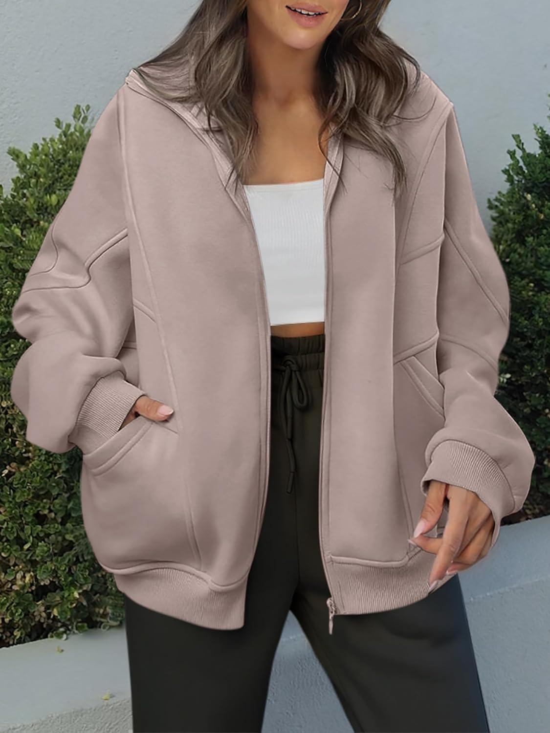 imageANRABESS Womens Oversized Full Zip Up Sweatshirts Jacket 2025 Fall Fleece Long Sleeve Hoodies OutfitsNutmeg