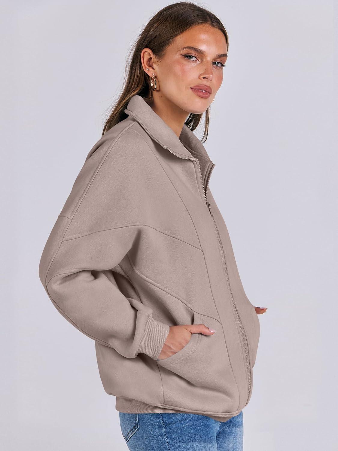 imageANRABESS Womens Oversized Full Zip Up Sweatshirts Jacket 2025 Fall Fleece Long Sleeve Hoodies OutfitsNutmeg