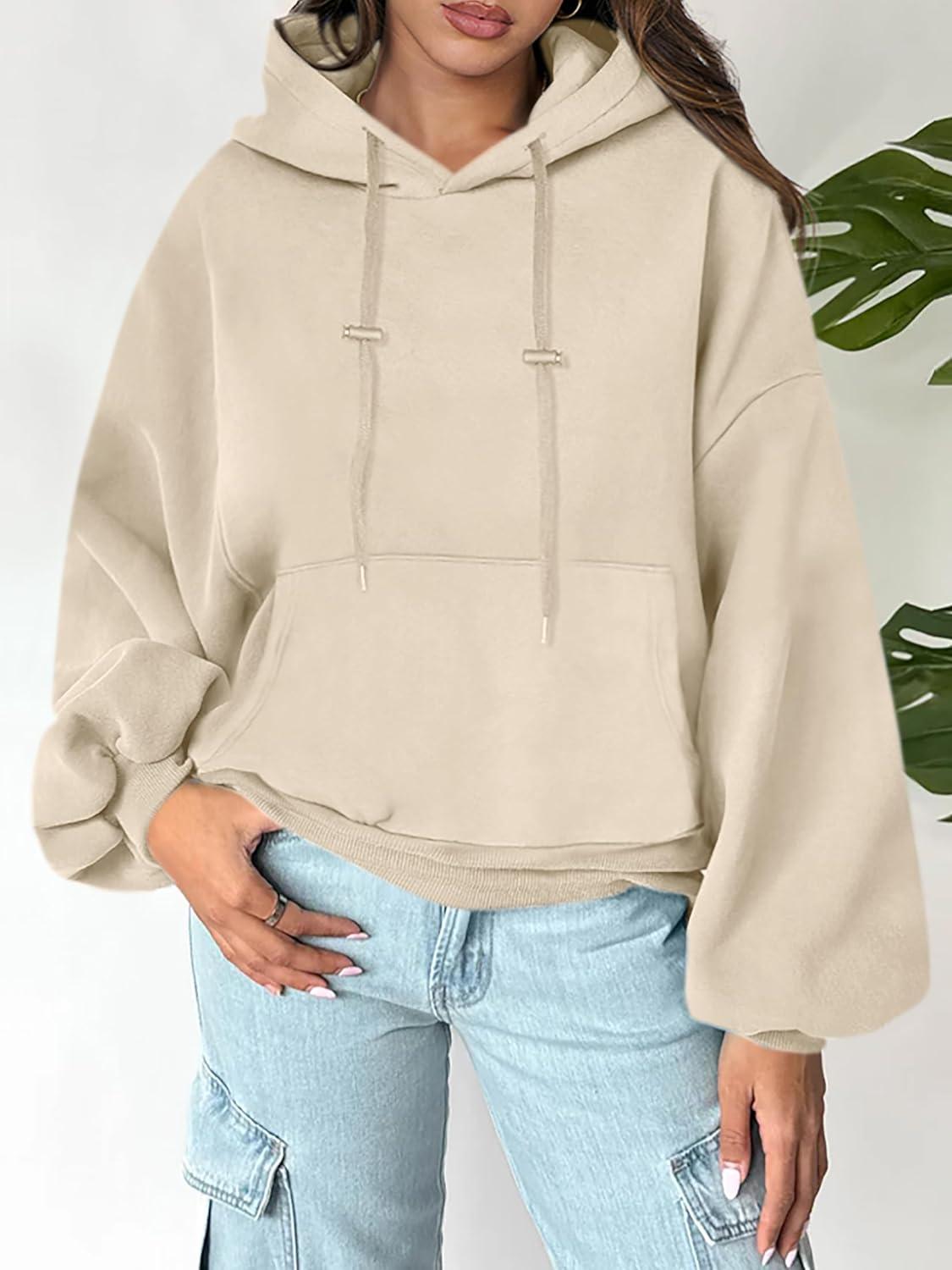 imageANRABESS Womens Oversized Hoodies Lantern sleeve Fleece Sweatshirts 2025 Fall Winter Loose Pullover Preppy ClothesBeige