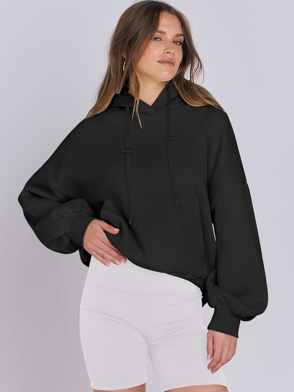 imageANRABESS Womens Oversized Hoodies Lantern sleeve Fleece Sweatshirts 2025 Fall Winter Loose Pullover Preppy ClothesBlack