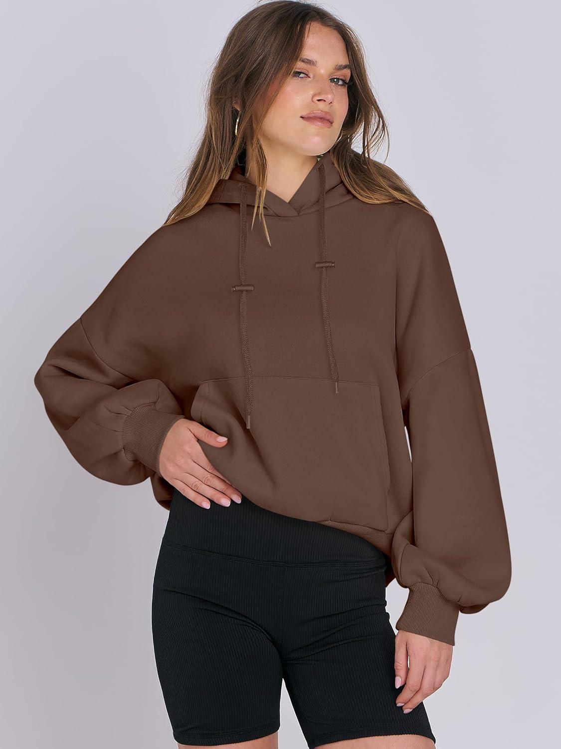 imageANRABESS Womens Oversized Hoodies Lantern sleeve Fleece Sweatshirts 2025 Fall Winter Loose Pullover Preppy ClothesBrown
