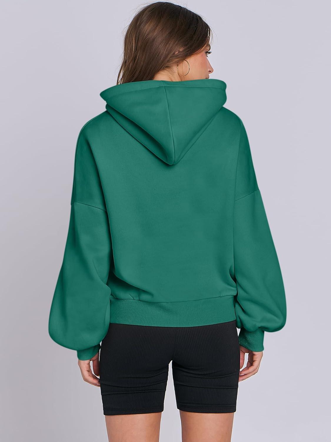 imageANRABESS Womens Oversized Hoodies Lantern sleeve Fleece Sweatshirts 2025 Fall Winter Loose Pullover Preppy ClothesGreen
