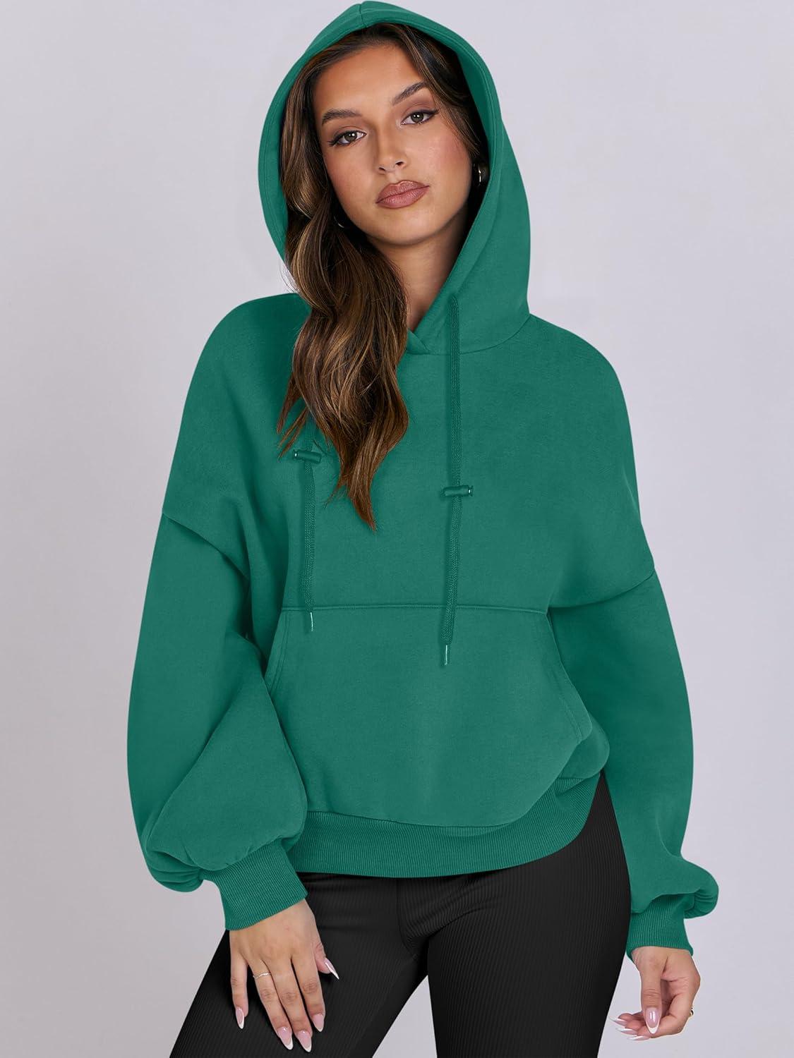 imageANRABESS Womens Oversized Hoodies Lantern sleeve Fleece Sweatshirts 2025 Fall Winter Loose Pullover Preppy ClothesGreen