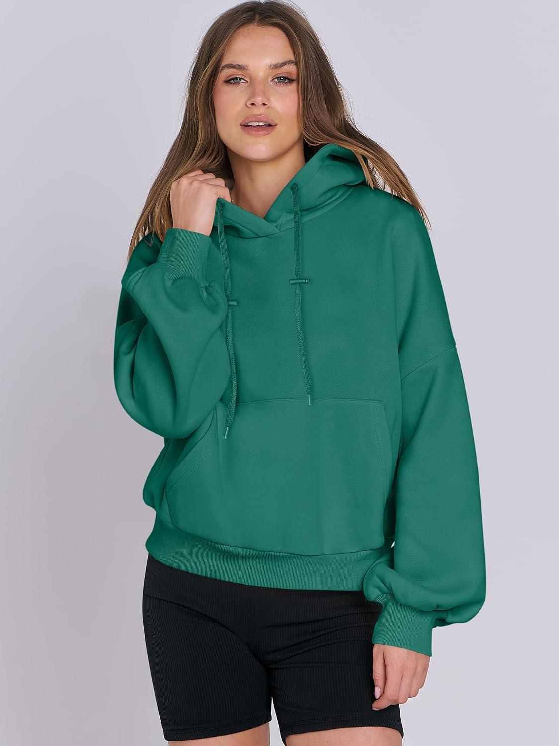 imageANRABESS Womens Oversized Hoodies Lantern sleeve Fleece Sweatshirts 2025 Fall Winter Loose Pullover Preppy ClothesGreen