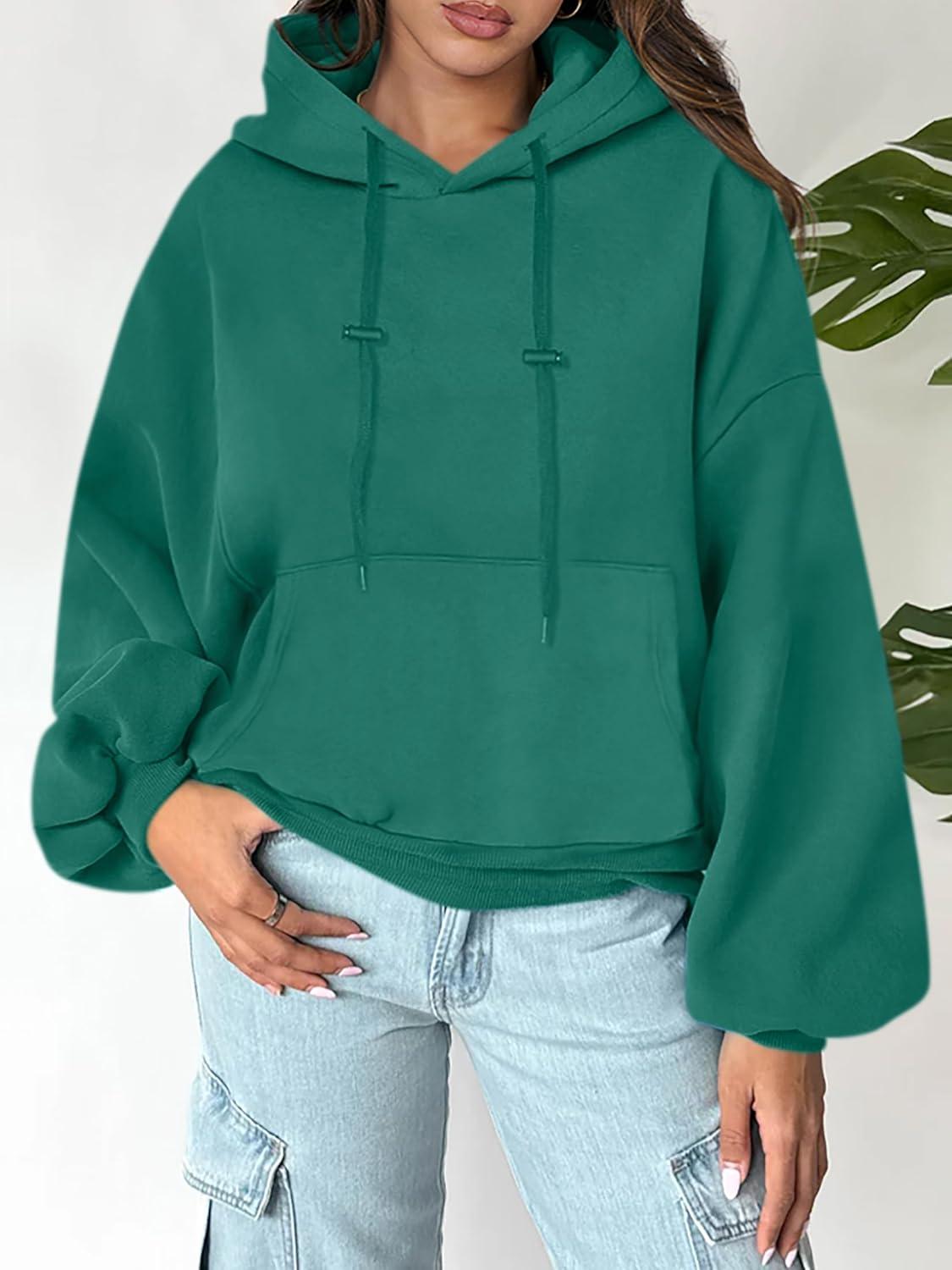imageANRABESS Womens Oversized Hoodies Lantern sleeve Fleece Sweatshirts 2025 Fall Winter Loose Pullover Preppy ClothesGreen