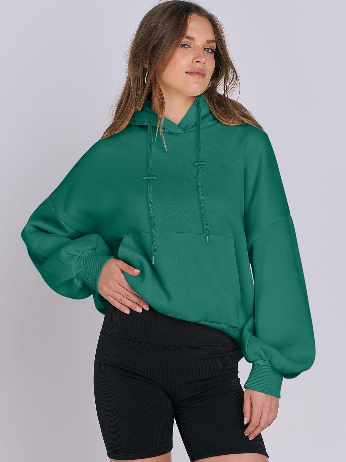 imageANRABESS Womens Oversized Hoodies Lantern sleeve Fleece Sweatshirts 2025 Fall Winter Loose Pullover Preppy ClothesGreen
