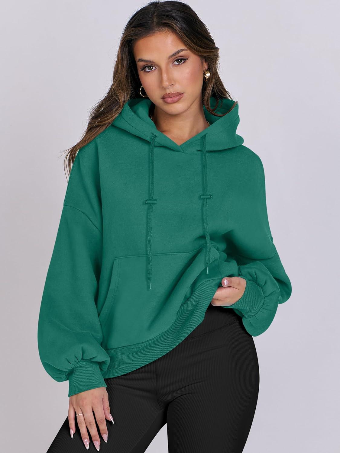 imageANRABESS Womens Oversized Hoodies Lantern sleeve Fleece Sweatshirts 2025 Fall Winter Loose Pullover Preppy ClothesGreen