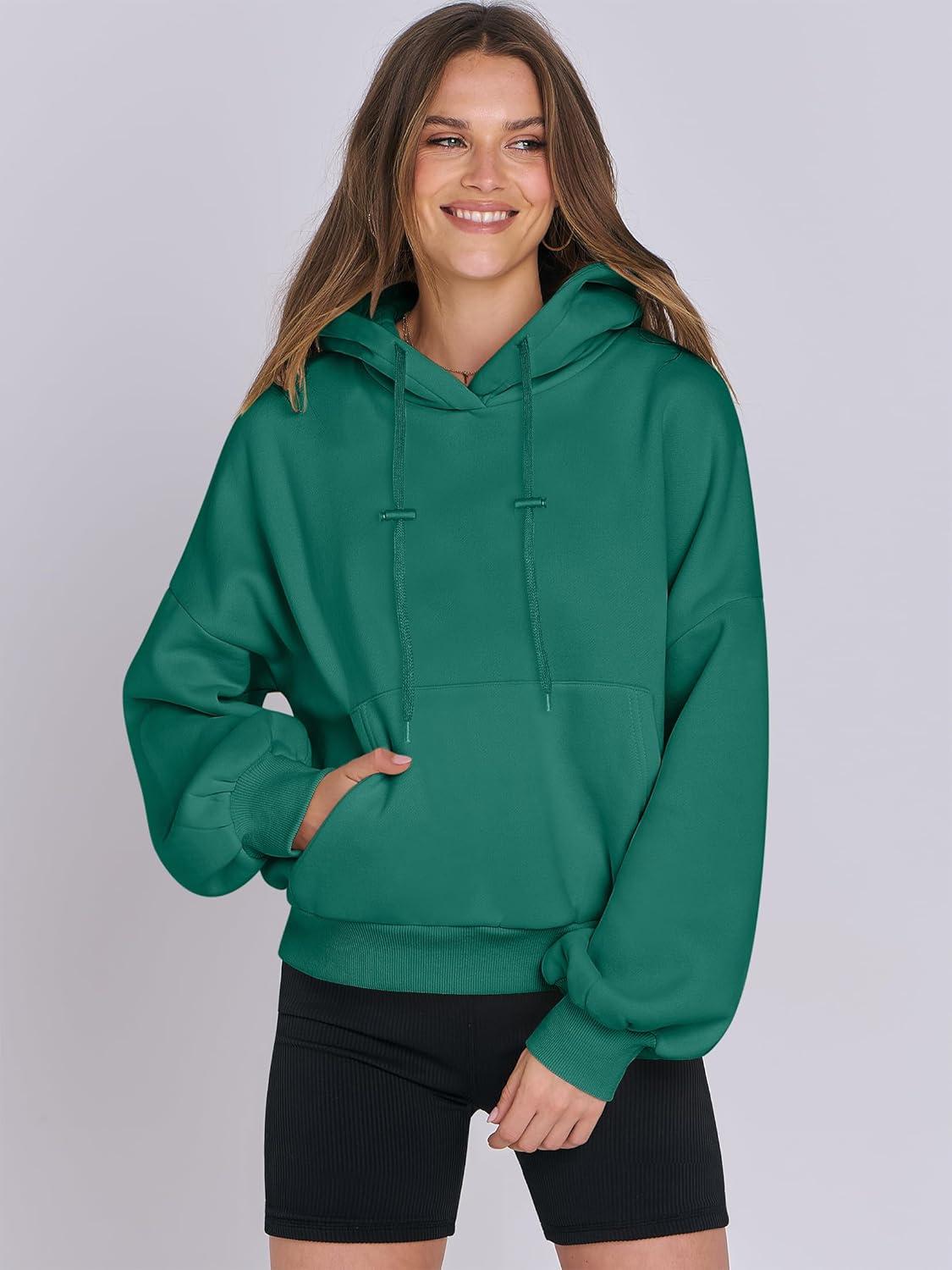 imageANRABESS Womens Oversized Hoodies Lantern sleeve Fleece Sweatshirts 2025 Fall Winter Loose Pullover Preppy ClothesGreen