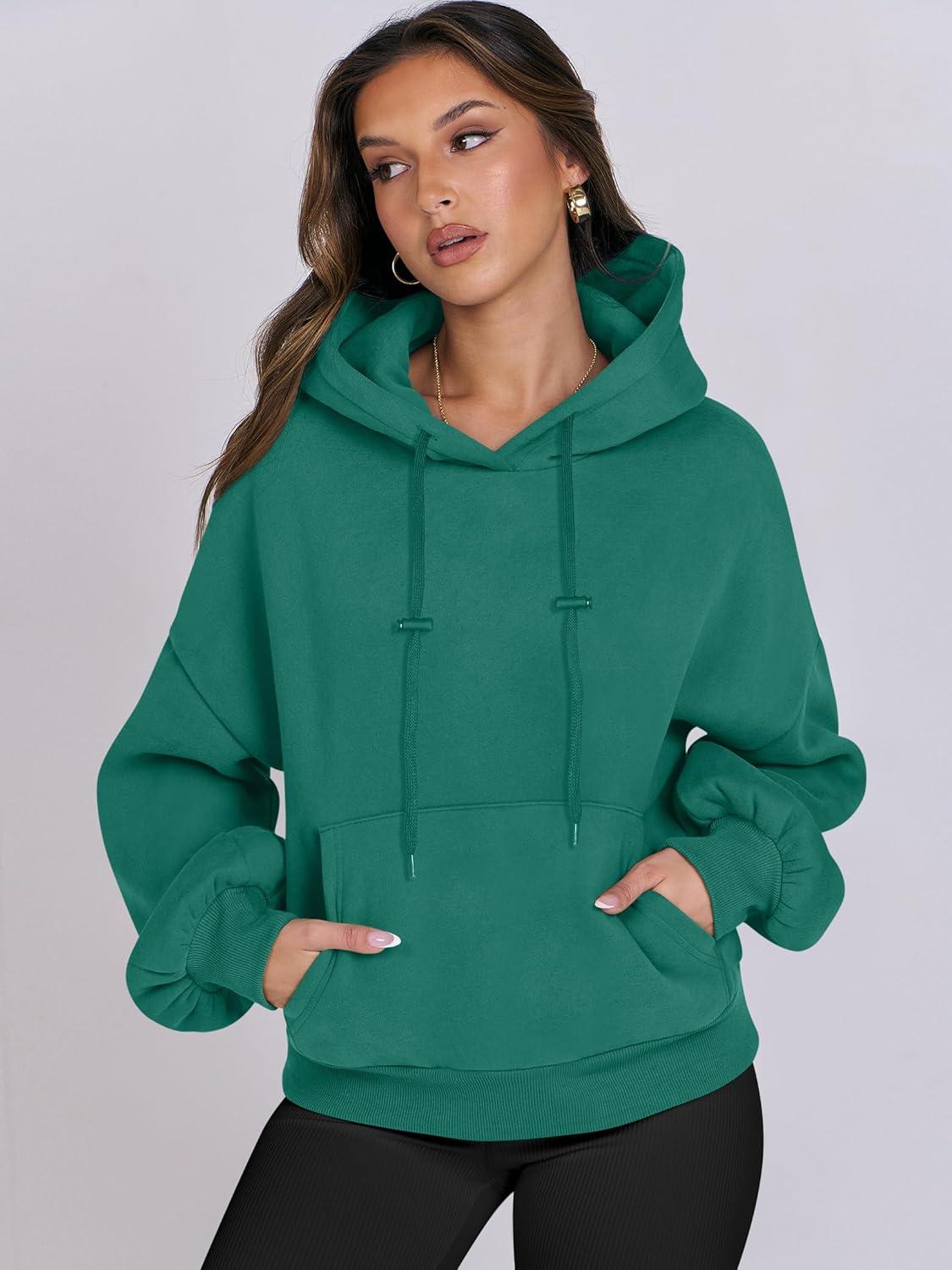 imageANRABESS Womens Oversized Hoodies Lantern sleeve Fleece Sweatshirts 2025 Fall Winter Loose Pullover Preppy ClothesGreen