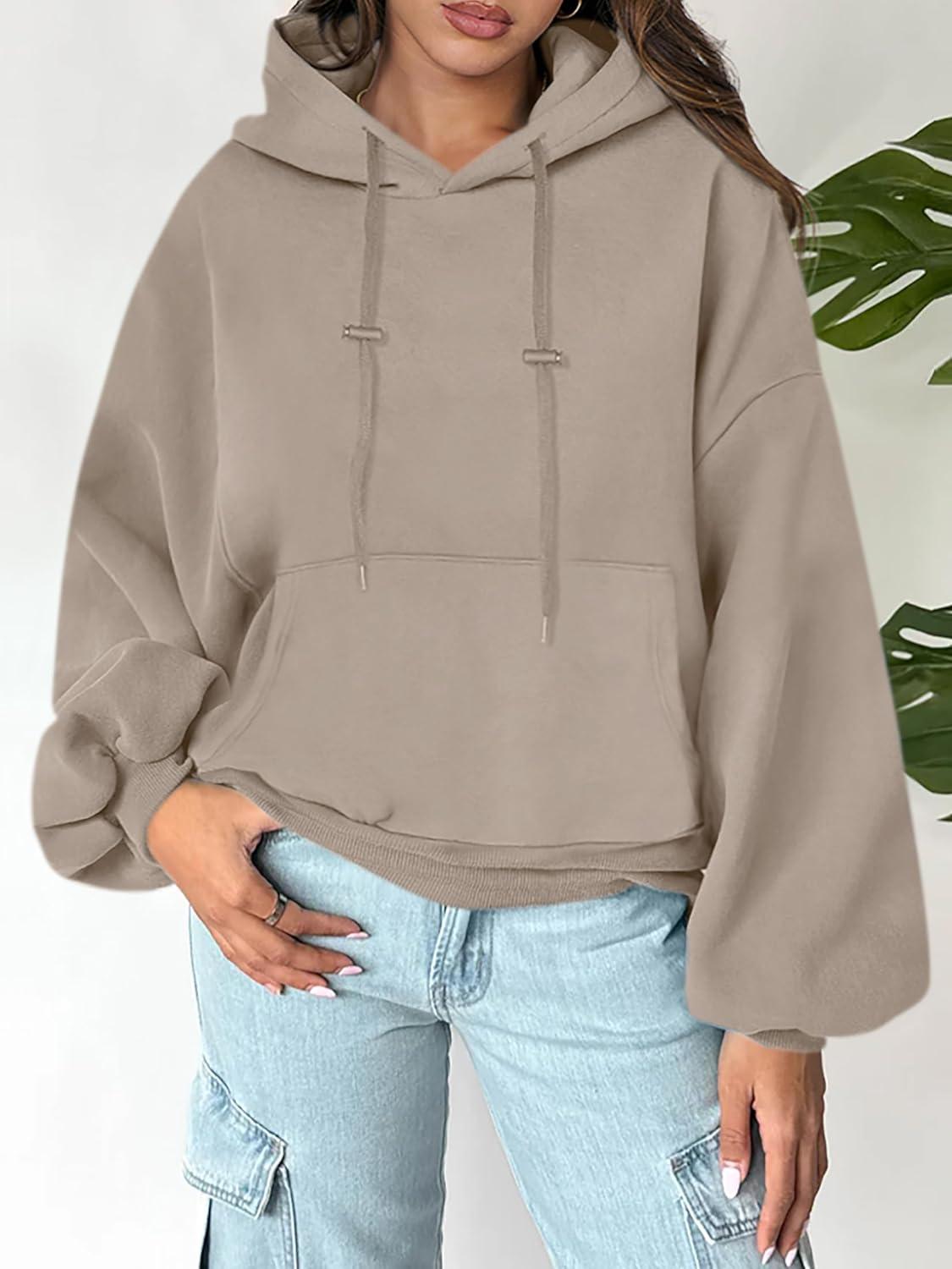 imageANRABESS Womens Oversized Hoodies Lantern sleeve Fleece Sweatshirts 2025 Fall Winter Loose Pullover Preppy ClothesKhaki